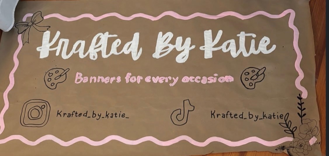 Hand-painted Krafted by Katie banner reading Banners for every occasion